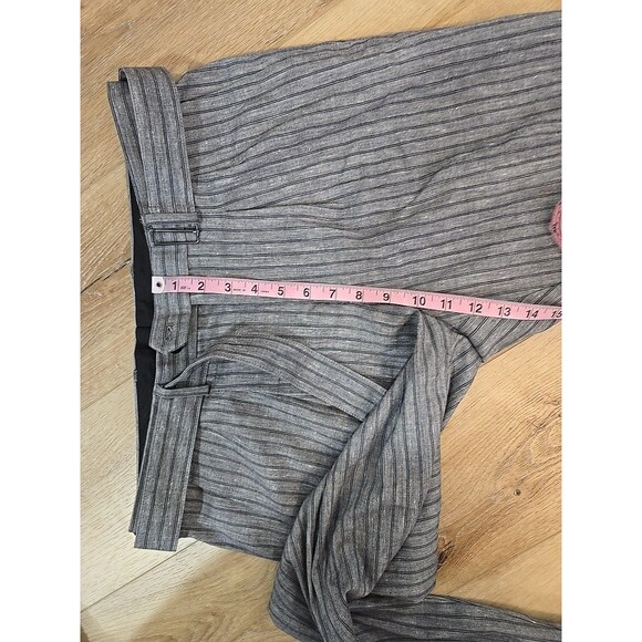 Express Career Unisex Ankle Pants 36x25 Striped Gray Belted Linen Blend Stretch - Picture 3 of 8